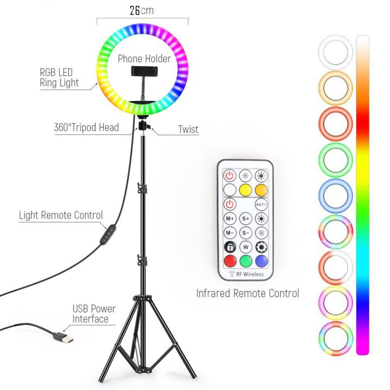 10 Inch Wireless RGB Ring Light + Tripod 2.10M