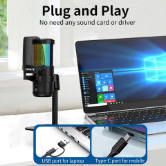 JMARY MC-PW13 360 Degree Rotating RGB Light Desktop Microphone