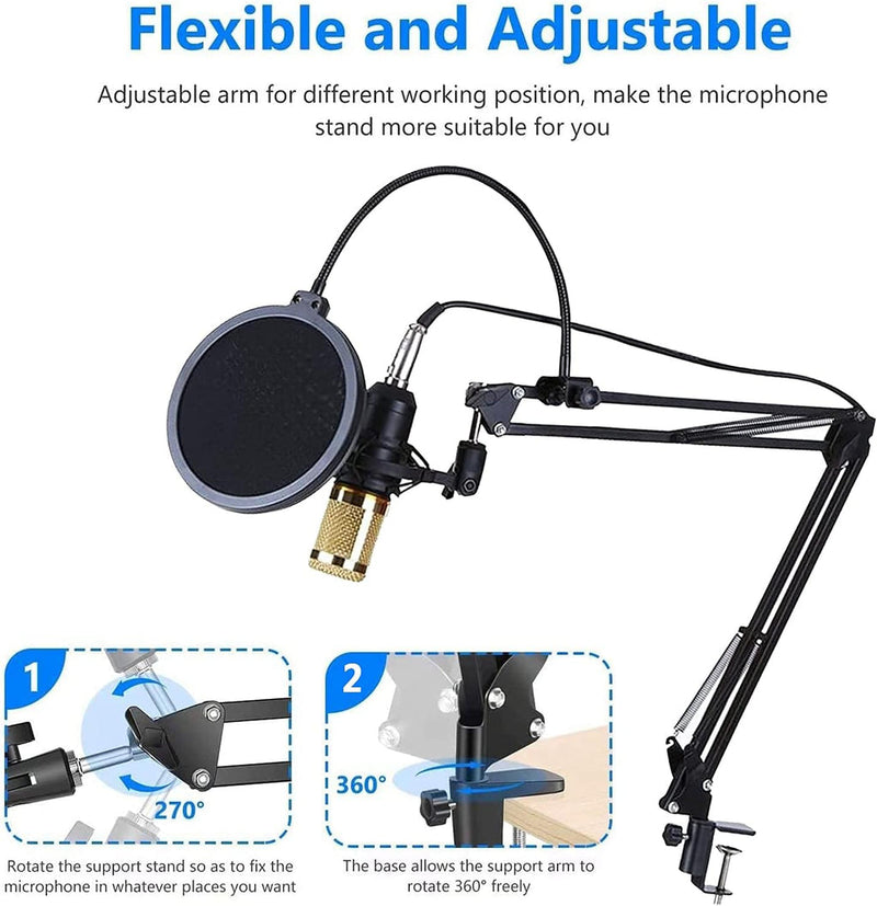 BM800 Microphone Kit with V8 Sound Card – Studio Mic Set for Streaming & Recording
