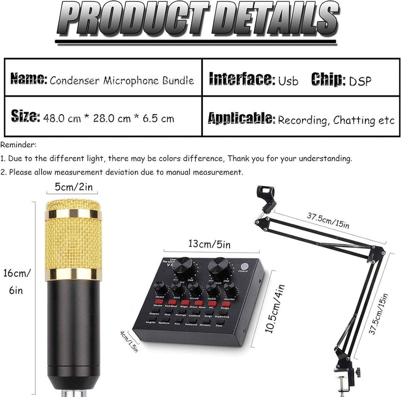 BM800 Microphone Kit with V8 Sound Card – Studio Mic Set for Streaming & Recording