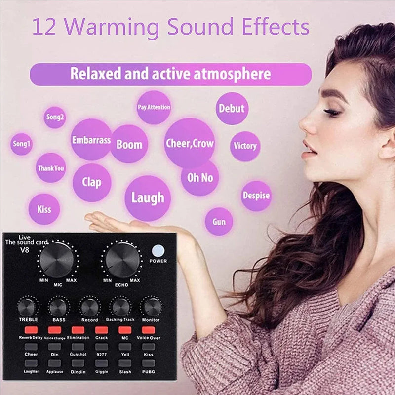 BM800 Microphone Kit with V8 Sound Card – Studio Mic Set for Streaming & Recording